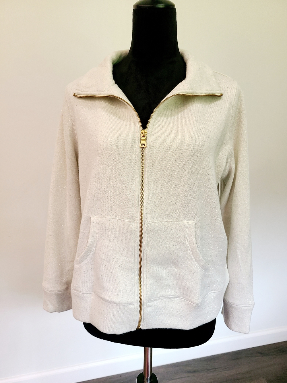 Women's Cream Zip-Front Jacket with Pockets